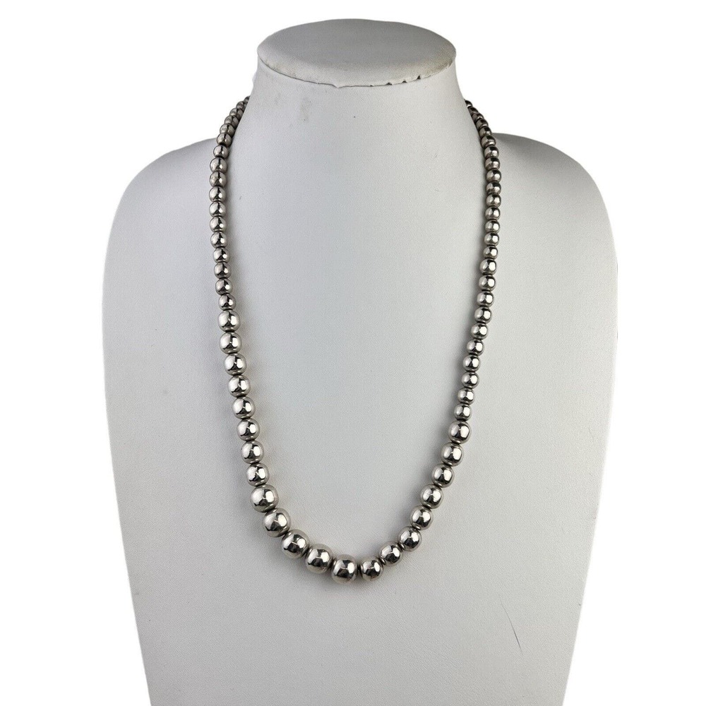 Sterling Silver Vintage Graduated Ball Bead Necklace 72g Mexico 24.25"